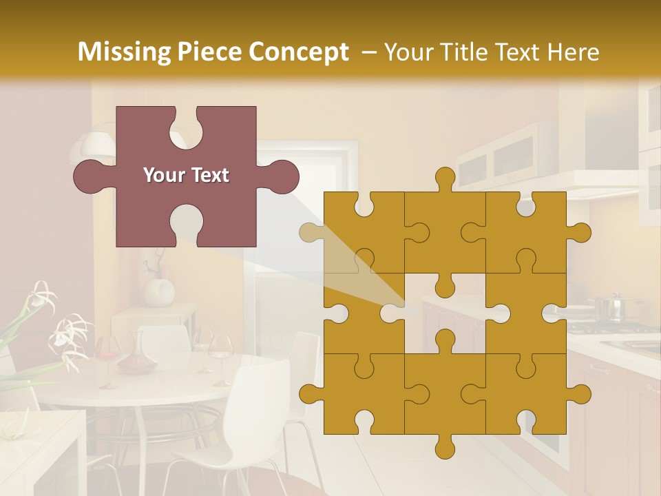 A Yellow And White Kitchen With A Table And Chairs PowerPoint Template