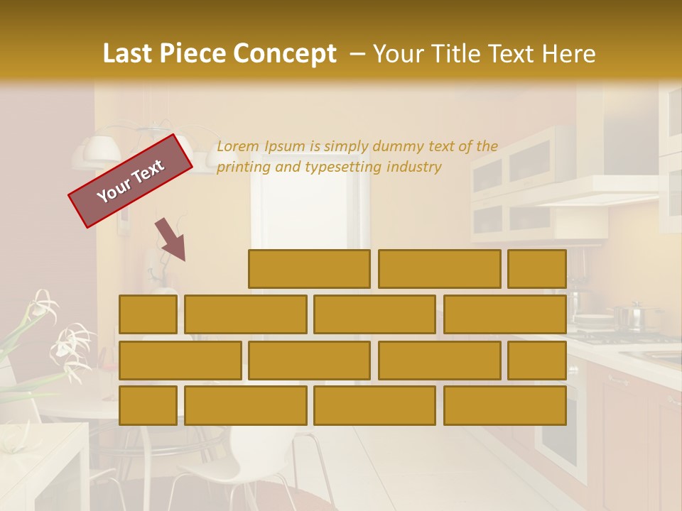 A Yellow And White Kitchen With A Table And Chairs PowerPoint Template
