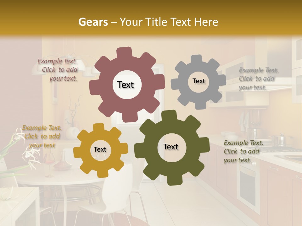 A Yellow And White Kitchen With A Table And Chairs PowerPoint Template