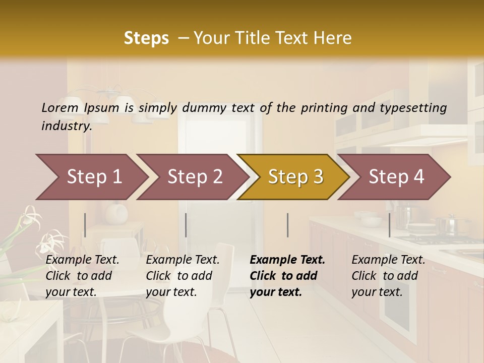 A Yellow And White Kitchen With A Table And Chairs PowerPoint Template