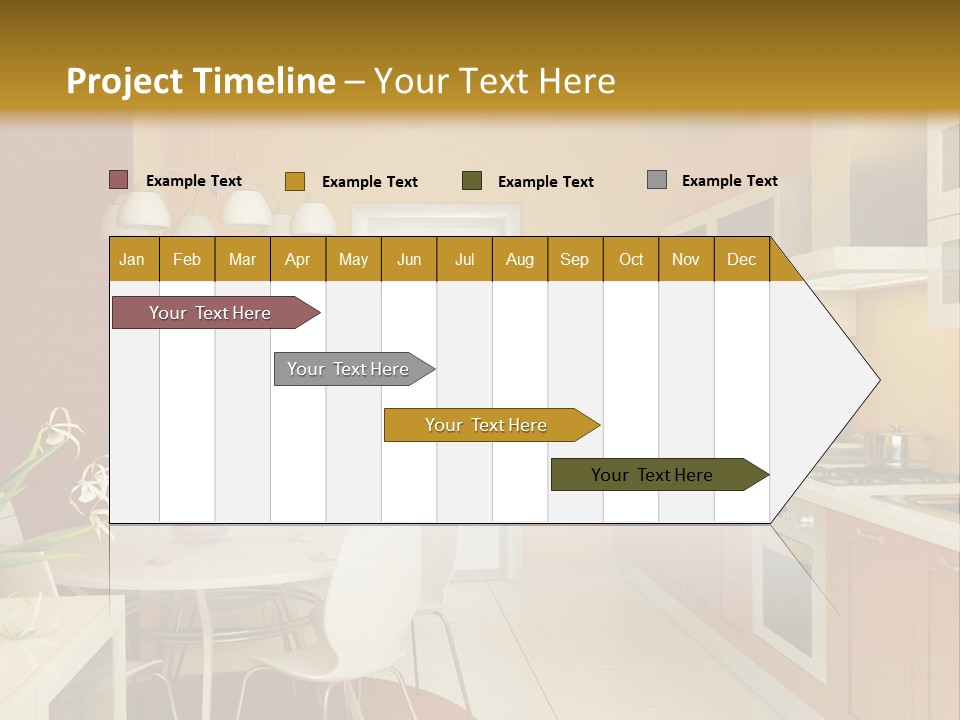 A Yellow And White Kitchen With A Table And Chairs PowerPoint Template