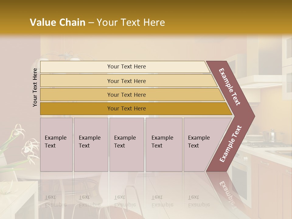 A Yellow And White Kitchen With A Table And Chairs PowerPoint Template
