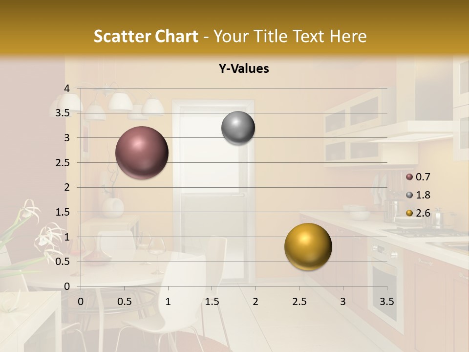 A Yellow And White Kitchen With A Table And Chairs PowerPoint Template
