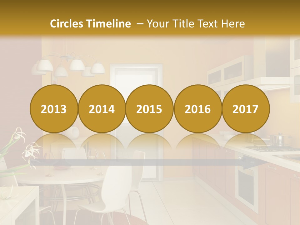 A Yellow And White Kitchen With A Table And Chairs PowerPoint Template