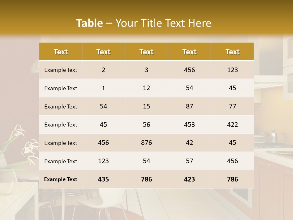 A Yellow And White Kitchen With A Table And Chairs PowerPoint Template