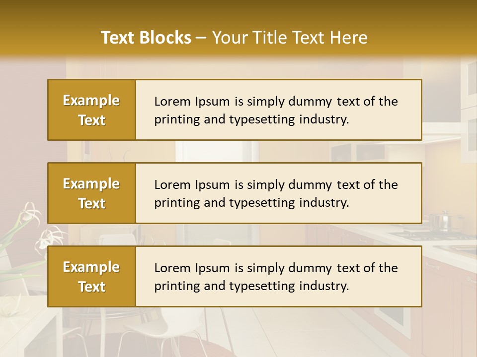 A Yellow And White Kitchen With A Table And Chairs PowerPoint Template