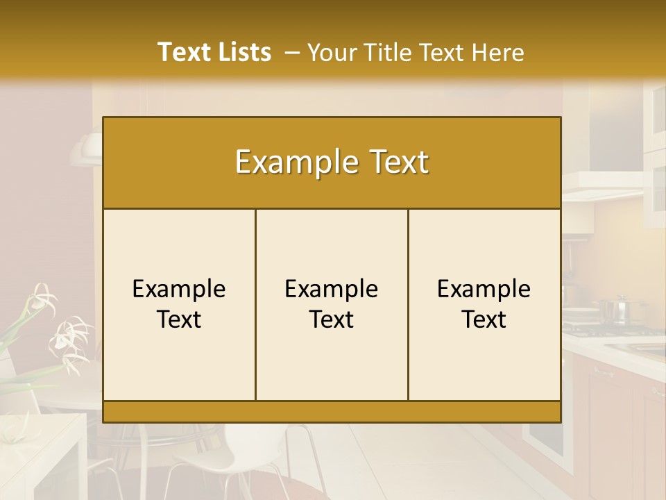 A Yellow And White Kitchen With A Table And Chairs PowerPoint Template