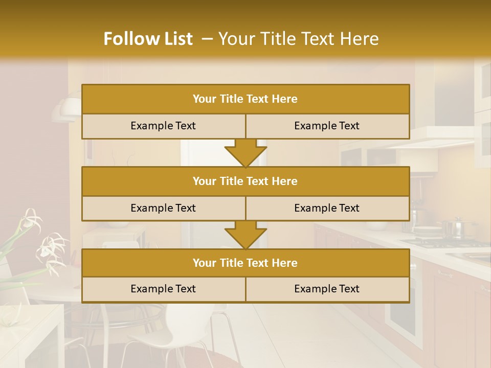A Yellow And White Kitchen With A Table And Chairs PowerPoint Template