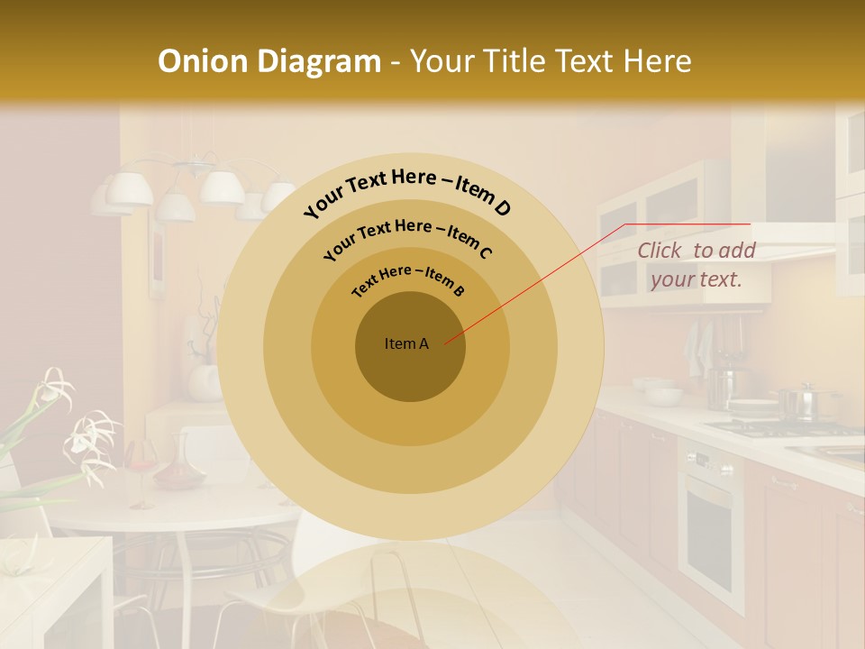 A Yellow And White Kitchen With A Table And Chairs PowerPoint Template