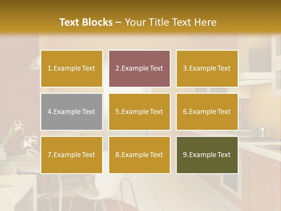 A Yellow And White Kitchen With A Table And Chairs PowerPoint Template