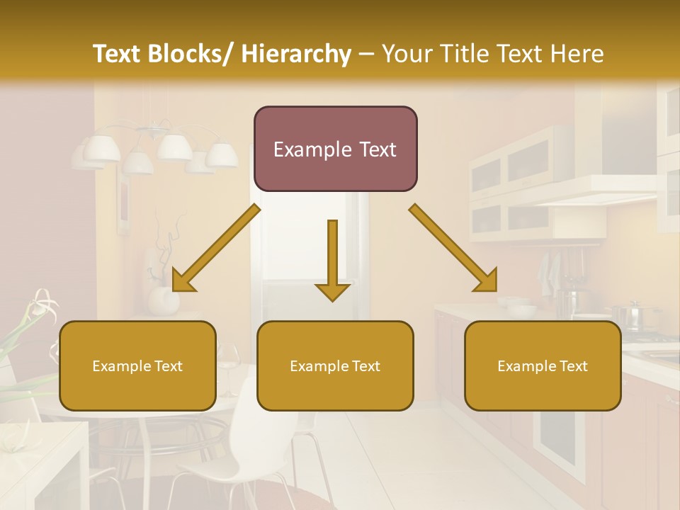A Yellow And White Kitchen With A Table And Chairs PowerPoint Template