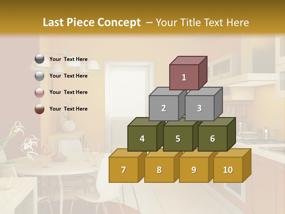 A Yellow And White Kitchen With A Table And Chairs PowerPoint Template