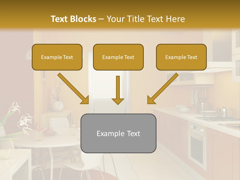 A Yellow And White Kitchen With A Table And Chairs PowerPoint Template