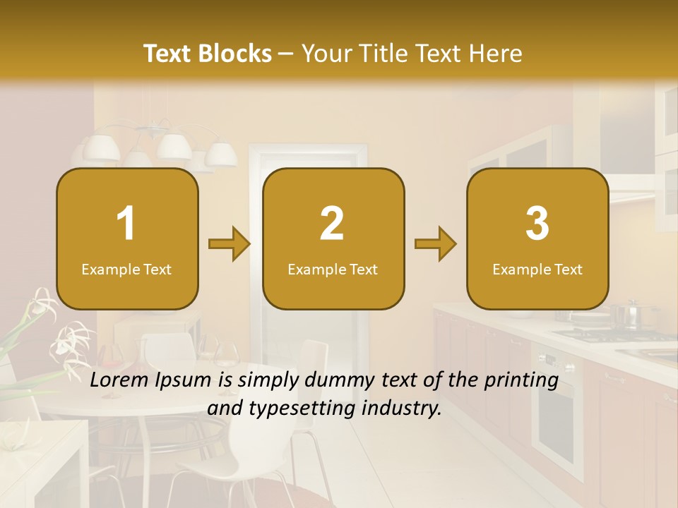 A Yellow And White Kitchen With A Table And Chairs PowerPoint Template
