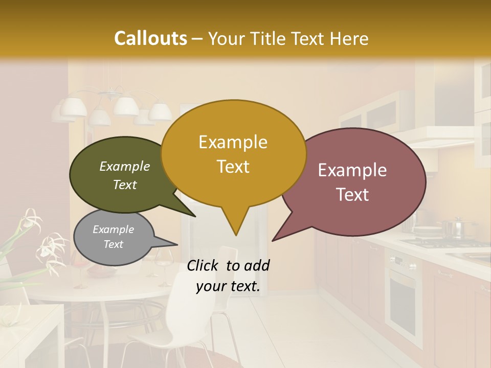 A Yellow And White Kitchen With A Table And Chairs PowerPoint Template