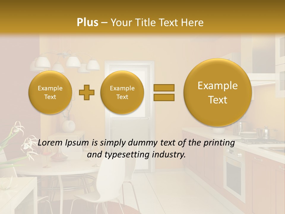 A Yellow And White Kitchen With A Table And Chairs PowerPoint Template