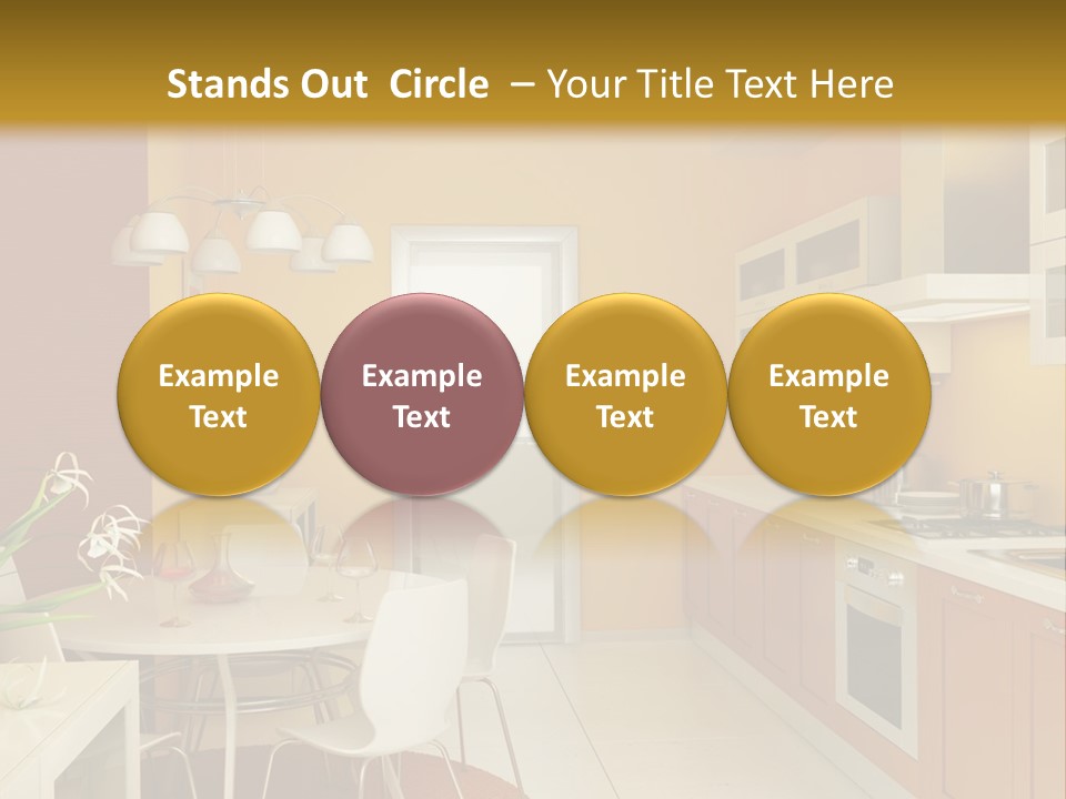 A Yellow And White Kitchen With A Table And Chairs PowerPoint Template