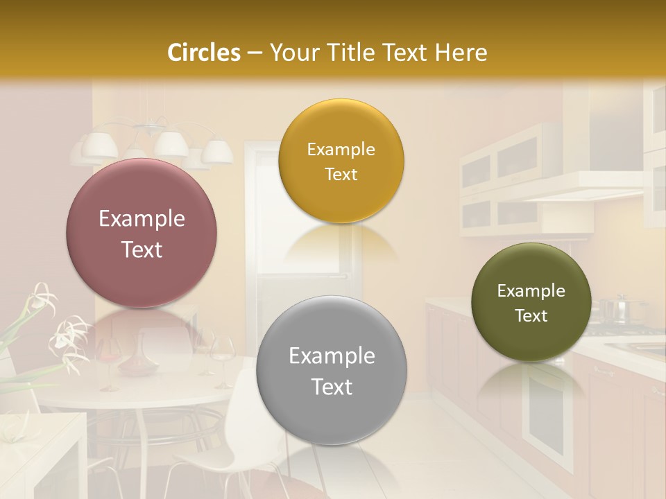 A Yellow And White Kitchen With A Table And Chairs PowerPoint Template