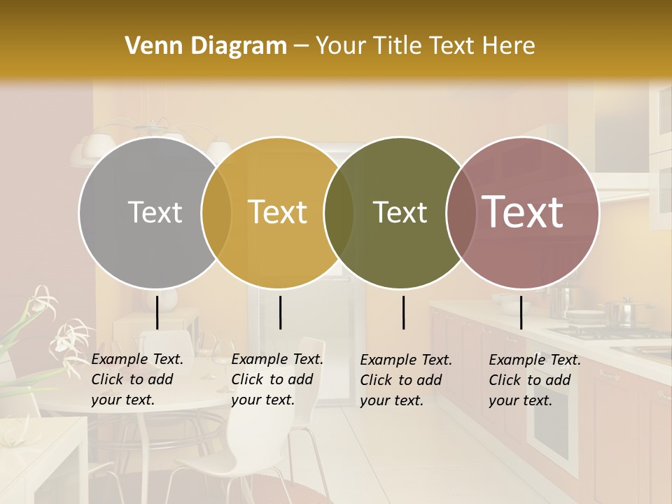 A Yellow And White Kitchen With A Table And Chairs PowerPoint Template