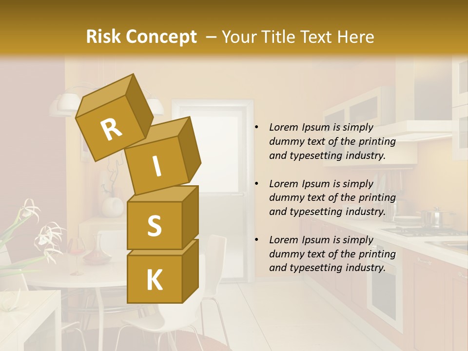 A Yellow And White Kitchen With A Table And Chairs PowerPoint Template