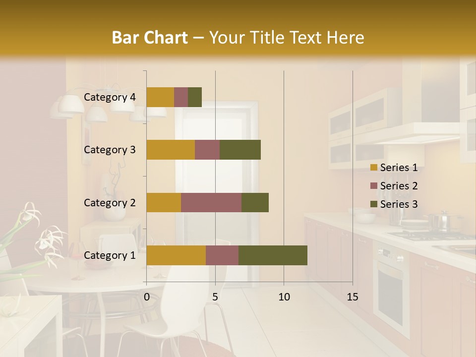 A Yellow And White Kitchen With A Table And Chairs PowerPoint Template