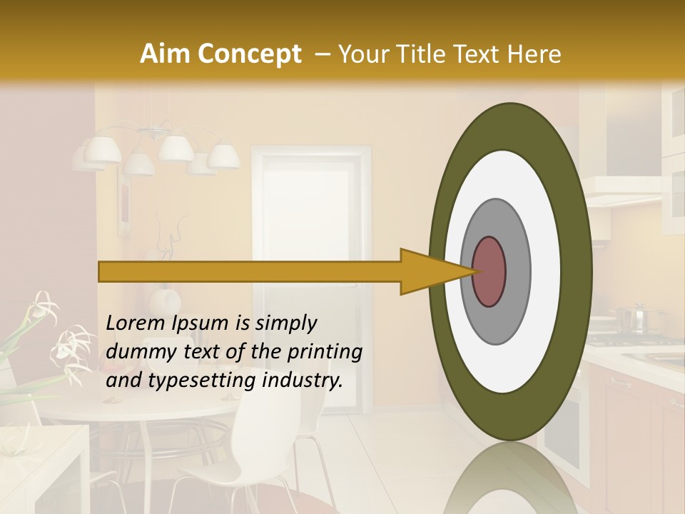 A Yellow And White Kitchen With A Table And Chairs PowerPoint Template