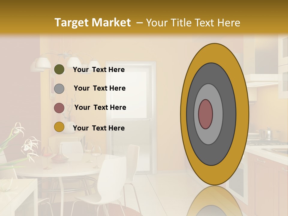 A Yellow And White Kitchen With A Table And Chairs PowerPoint Template