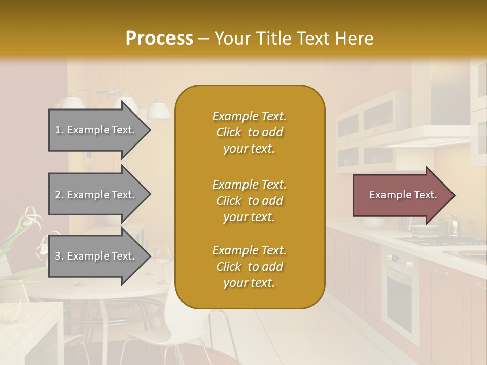 A Yellow And White Kitchen With A Table And Chairs PowerPoint Template