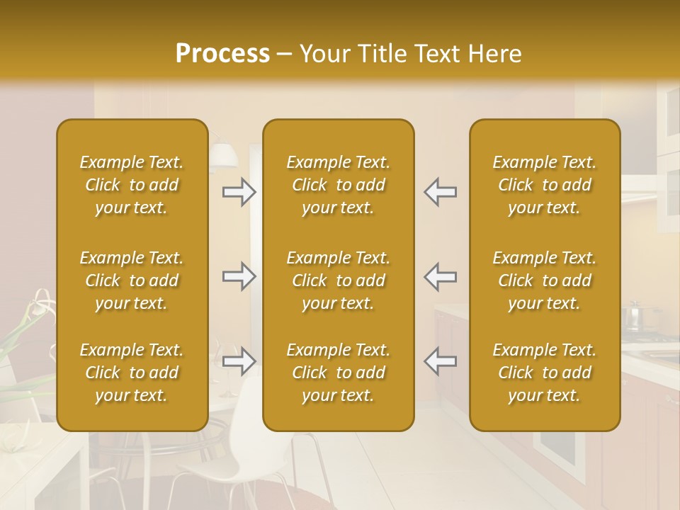 A Yellow And White Kitchen With A Table And Chairs PowerPoint Template
