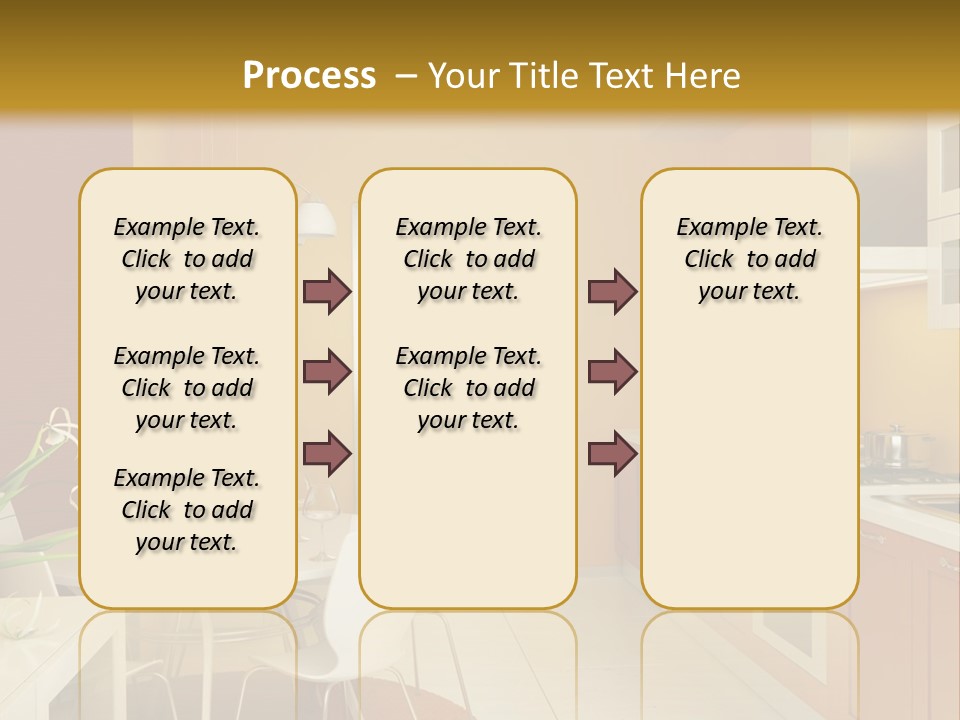 A Yellow And White Kitchen With A Table And Chairs PowerPoint Template