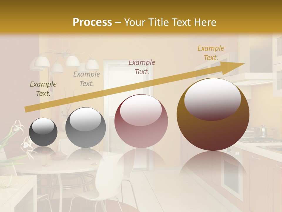 A Yellow And White Kitchen With A Table And Chairs PowerPoint Template