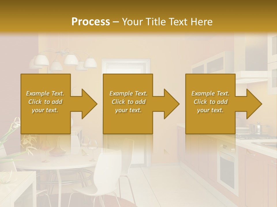 A Yellow And White Kitchen With A Table And Chairs PowerPoint Template