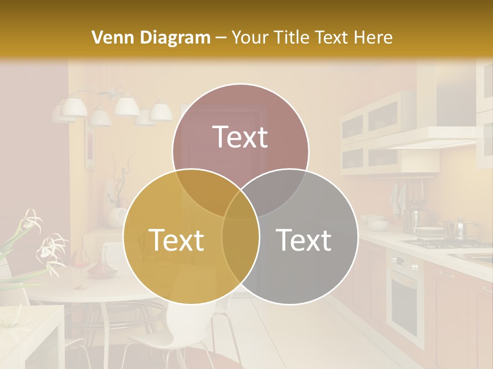 A Yellow And White Kitchen With A Table And Chairs PowerPoint Template
