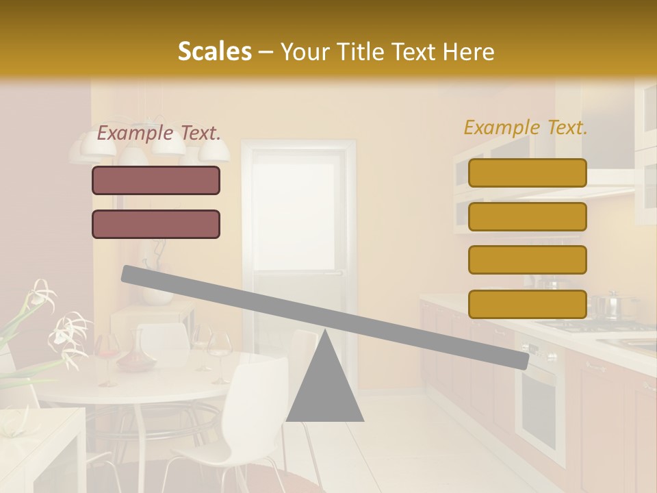 A Yellow And White Kitchen With A Table And Chairs PowerPoint Template