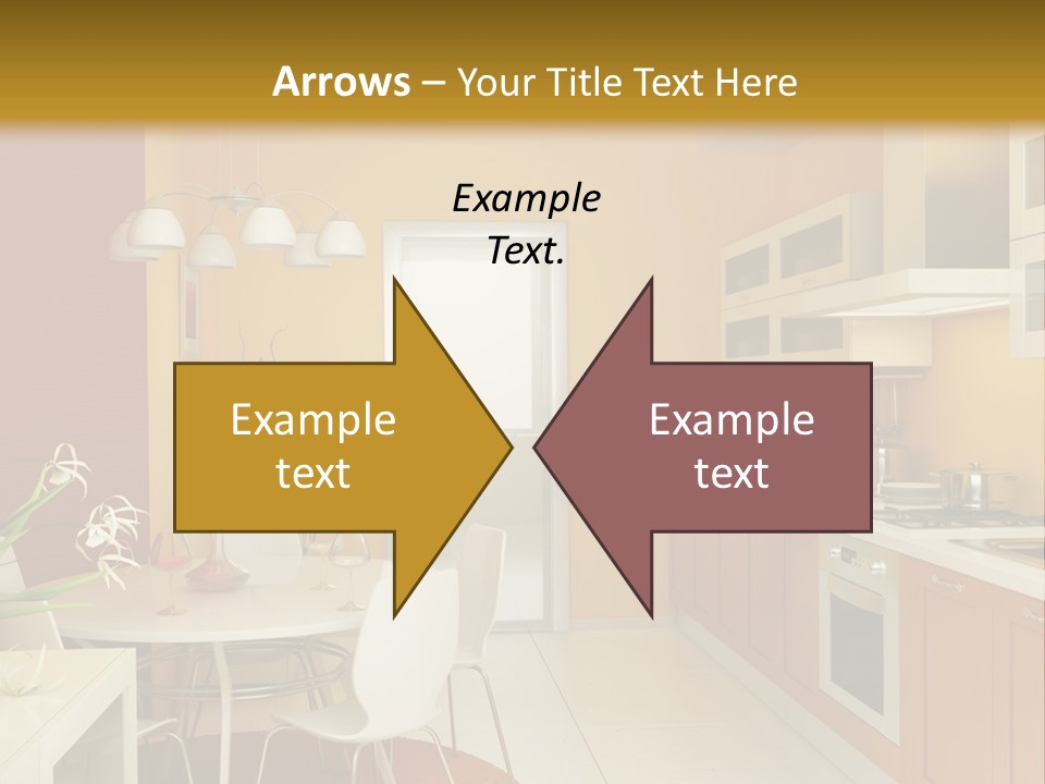 A Yellow And White Kitchen With A Table And Chairs PowerPoint Template