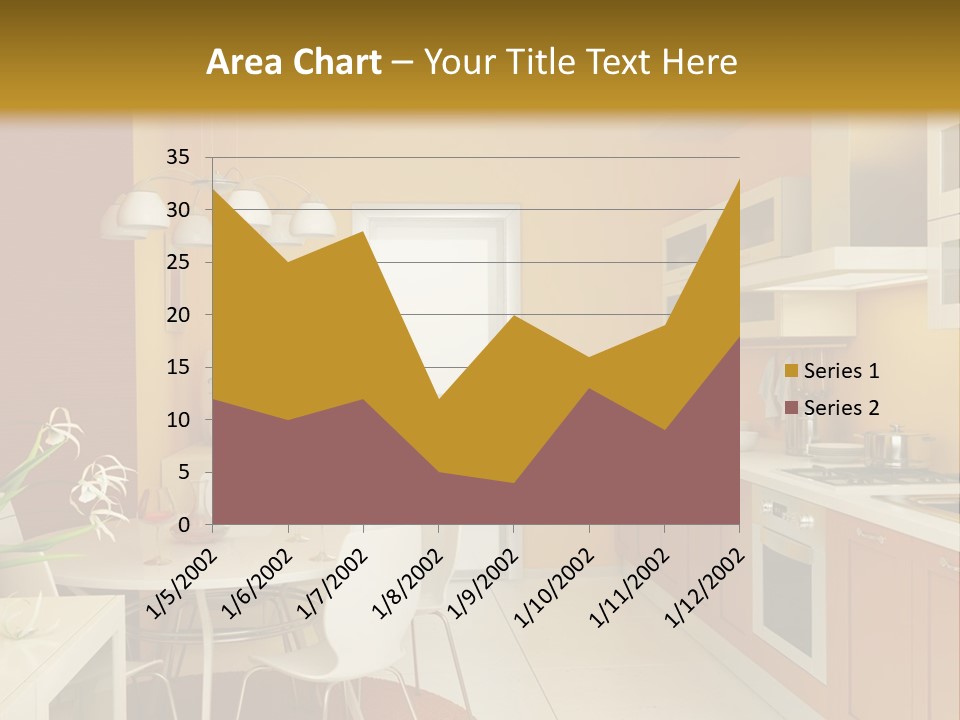 A Yellow And White Kitchen With A Table And Chairs PowerPoint Template