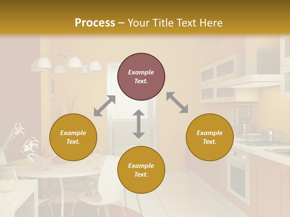 A Yellow And White Kitchen With A Table And Chairs PowerPoint Template