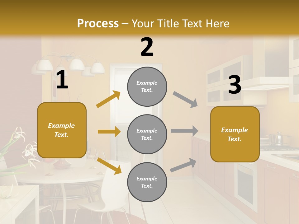 A Yellow And White Kitchen With A Table And Chairs PowerPoint Template