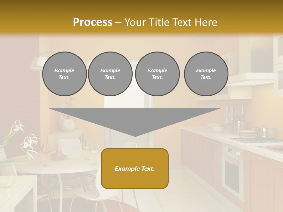 A Yellow And White Kitchen With A Table And Chairs PowerPoint Template