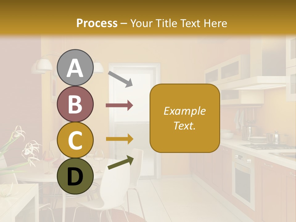 A Yellow And White Kitchen With A Table And Chairs PowerPoint Template