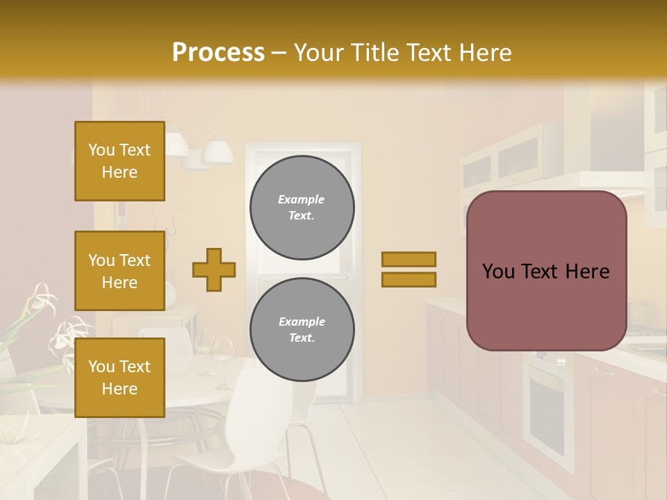 A Yellow And White Kitchen With A Table And Chairs PowerPoint Template