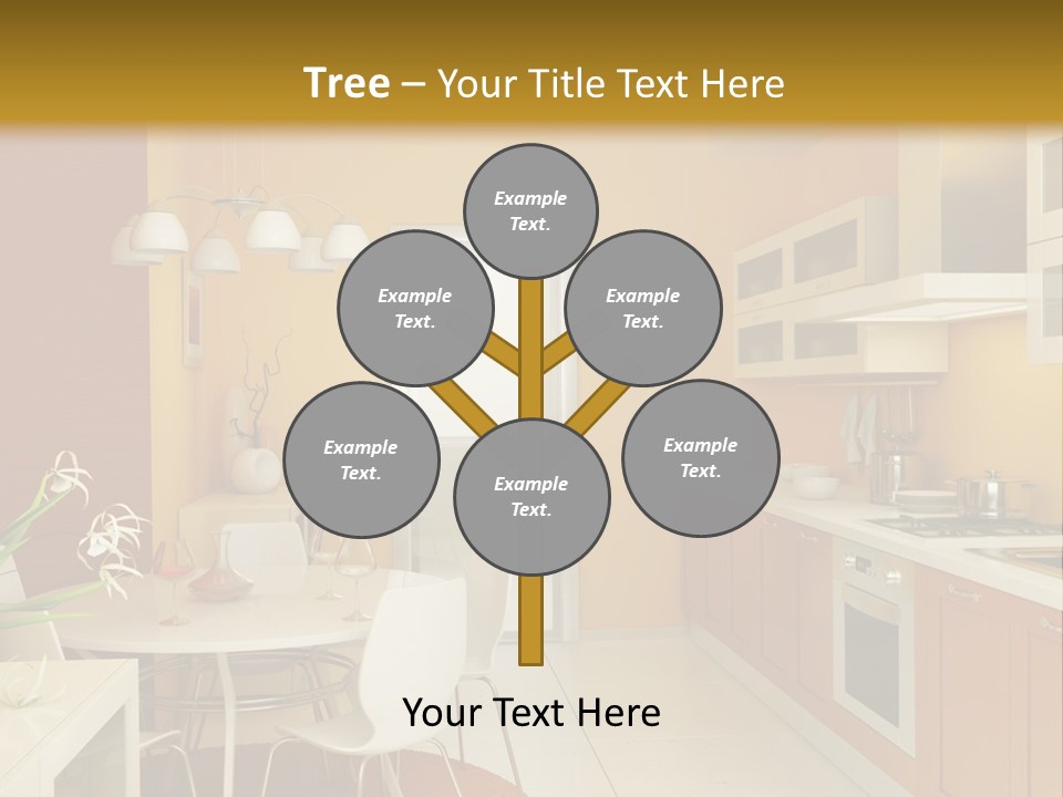 A Yellow And White Kitchen With A Table And Chairs PowerPoint Template