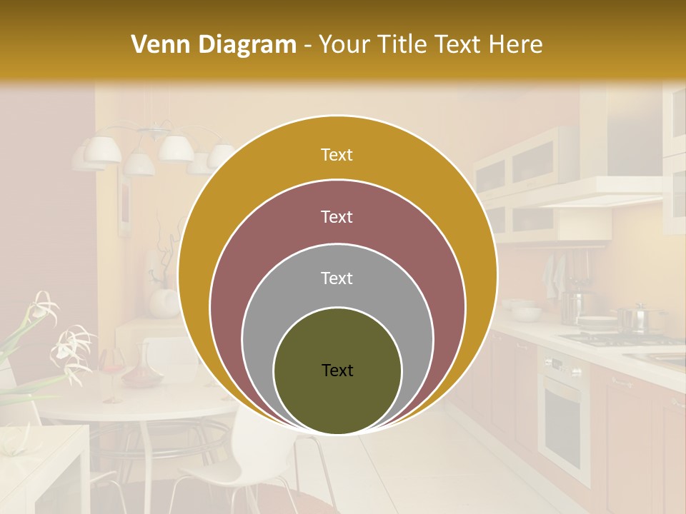 A Yellow And White Kitchen With A Table And Chairs PowerPoint Template