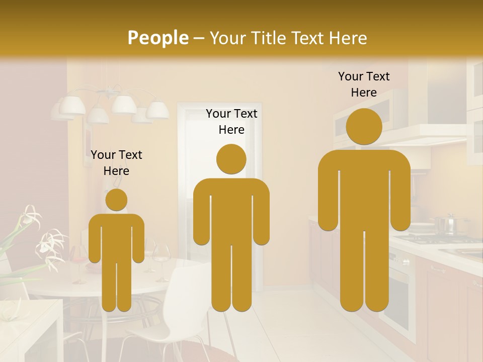 A Yellow And White Kitchen With A Table And Chairs PowerPoint Template