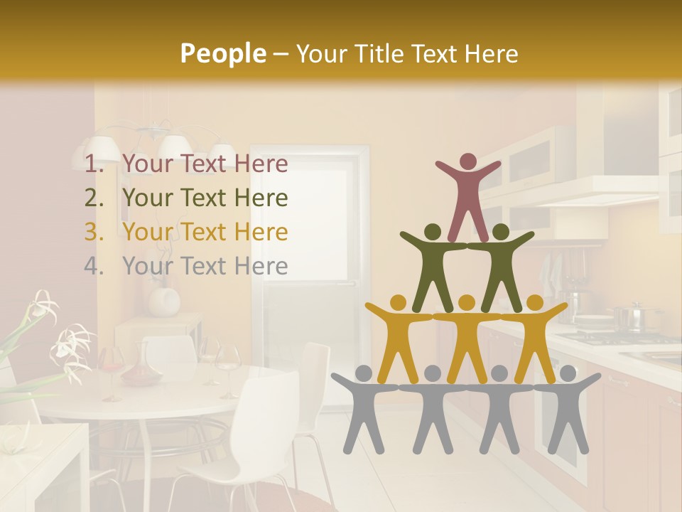 A Yellow And White Kitchen With A Table And Chairs PowerPoint Template