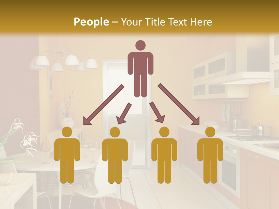 A Yellow And White Kitchen With A Table And Chairs PowerPoint Template