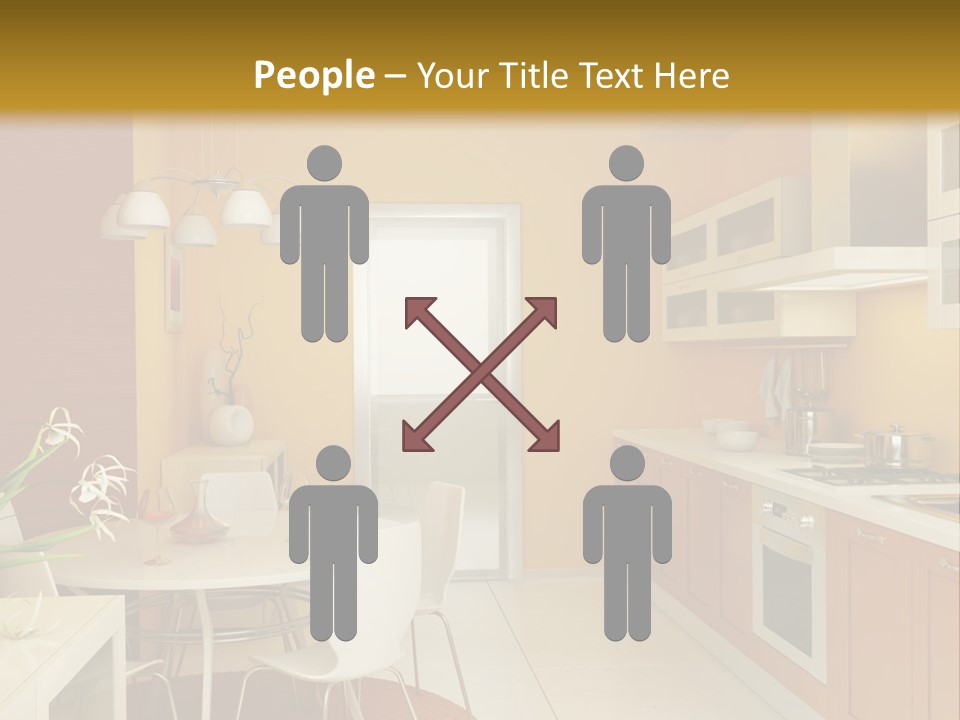 A Yellow And White Kitchen With A Table And Chairs PowerPoint Template