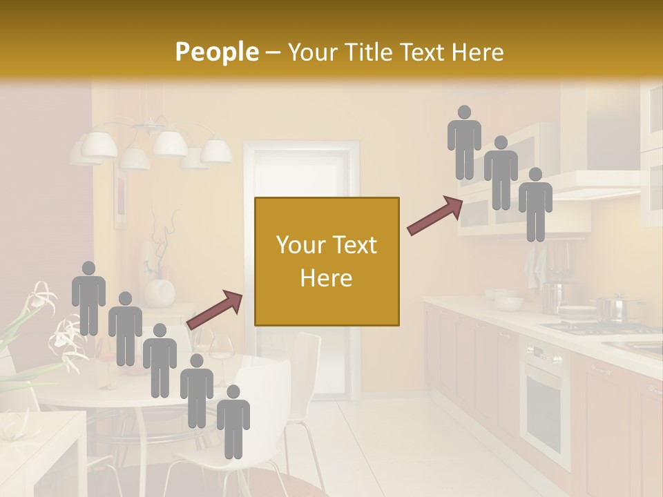 A Yellow And White Kitchen With A Table And Chairs PowerPoint Template