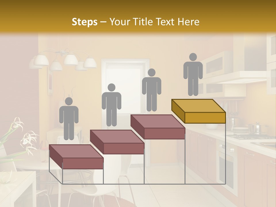 A Yellow And White Kitchen With A Table And Chairs PowerPoint Template