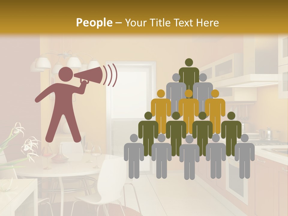 A Yellow And White Kitchen With A Table And Chairs PowerPoint Template